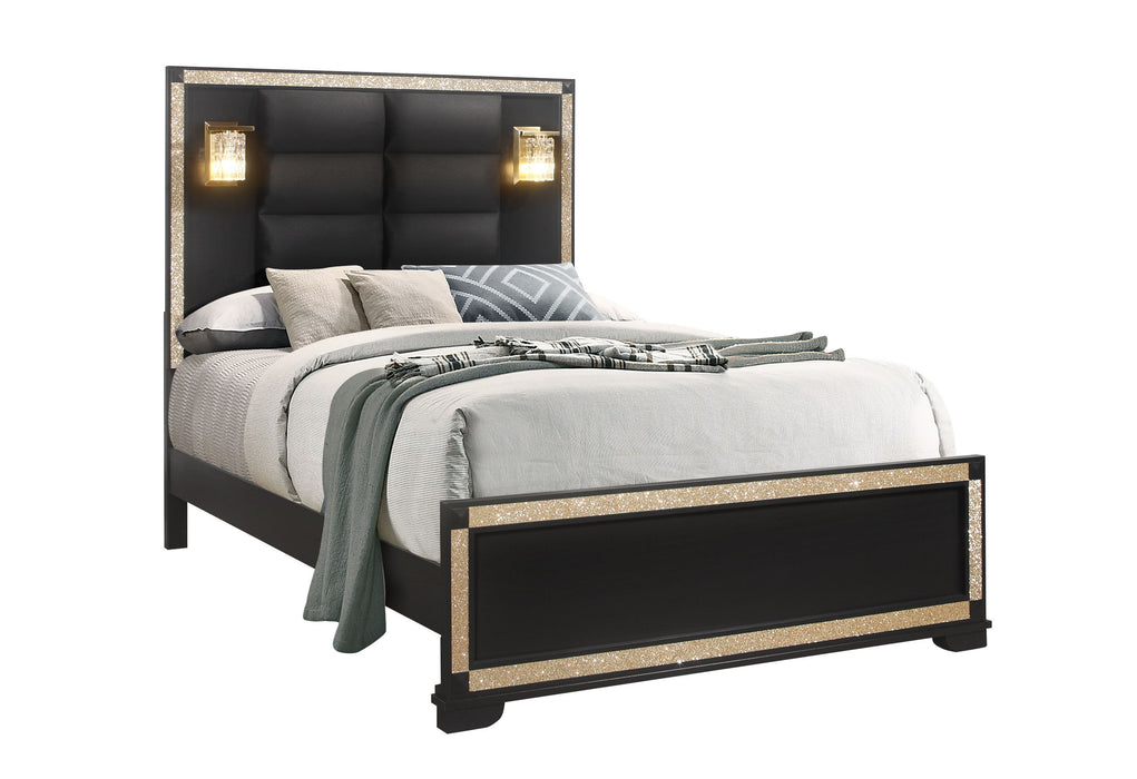 Blake - Queen Bed With Lamps - Black / Gold