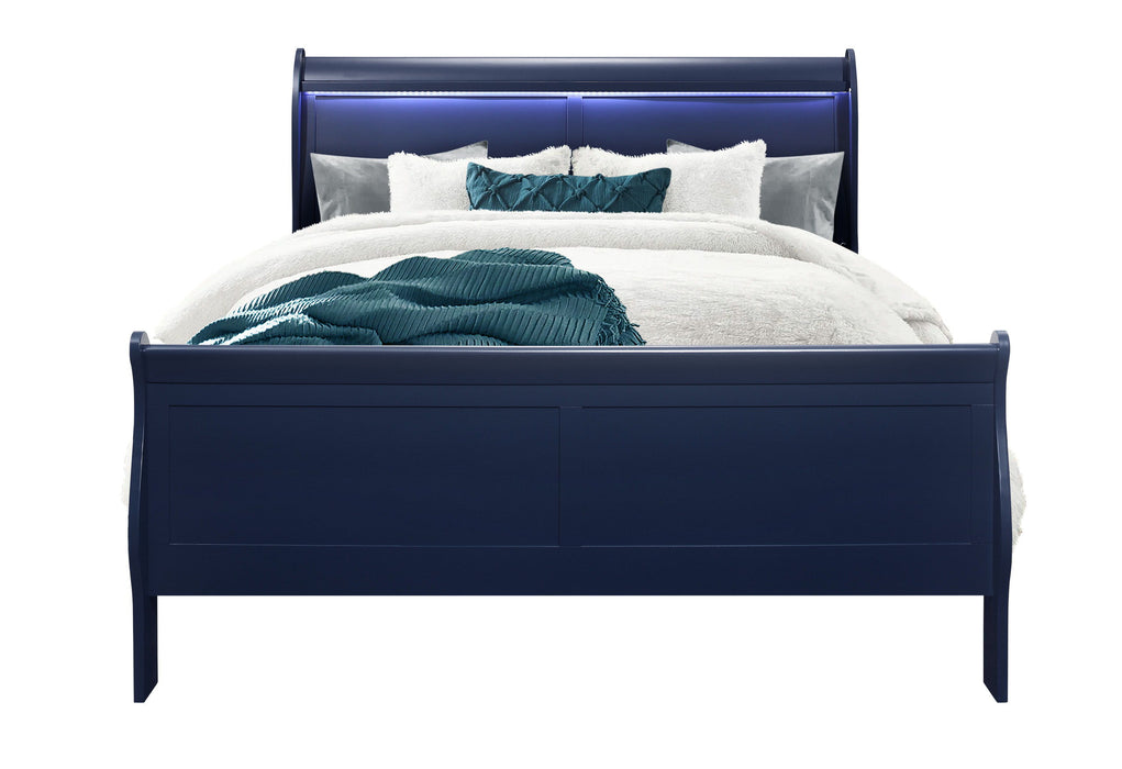 Charlie - 4 Piece Queen Bedroom Set (Queen Bed With LED, Dresser, Mirror, Nightstand) - Blue