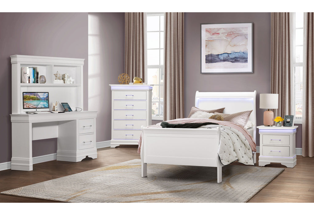 Charlie - Twin Bed, Desk With Hutch, Nightstand And Chest - White