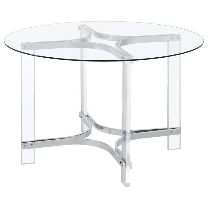 Adino - Round Glass Top Acrylic Dining Table - Chrome