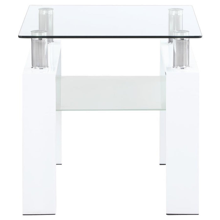 Dyer - Square Glass Top End Table With Shelf - White