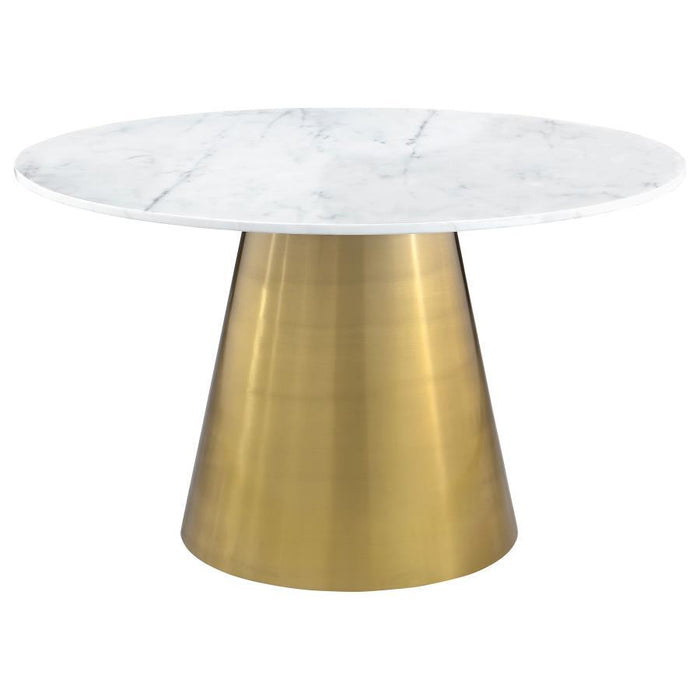 Ambrose - Round Dining Table Genuine Marble With Stainless Steel - White And Gold