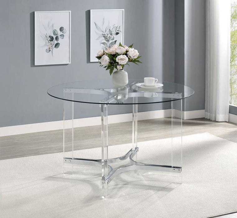 Adino - Round Glass Top Acrylic Dining Table - Chrome