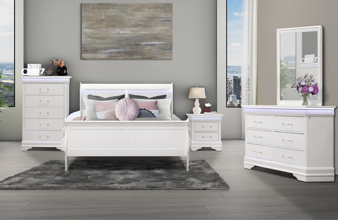 Charlie - Queen Bed Group With LED - White