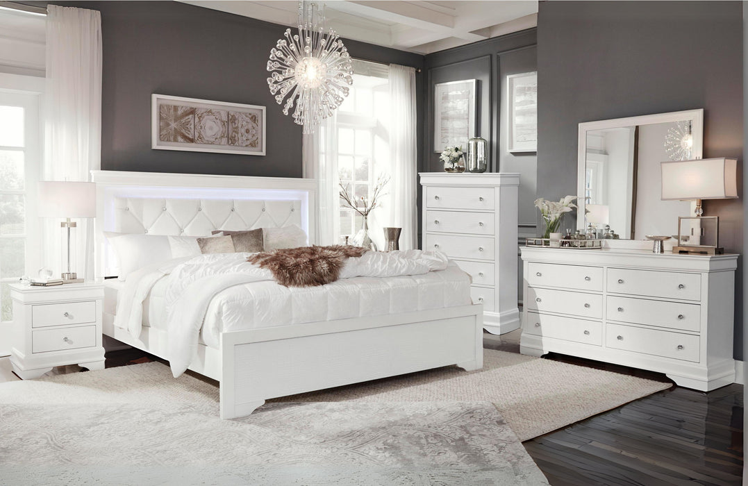 Pompei - Queen Bed Group With LED - Metallic White