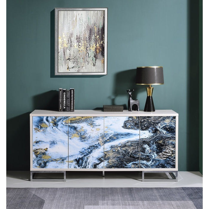 Liam - Console Cabinet - Blue Marble Print & Chrome