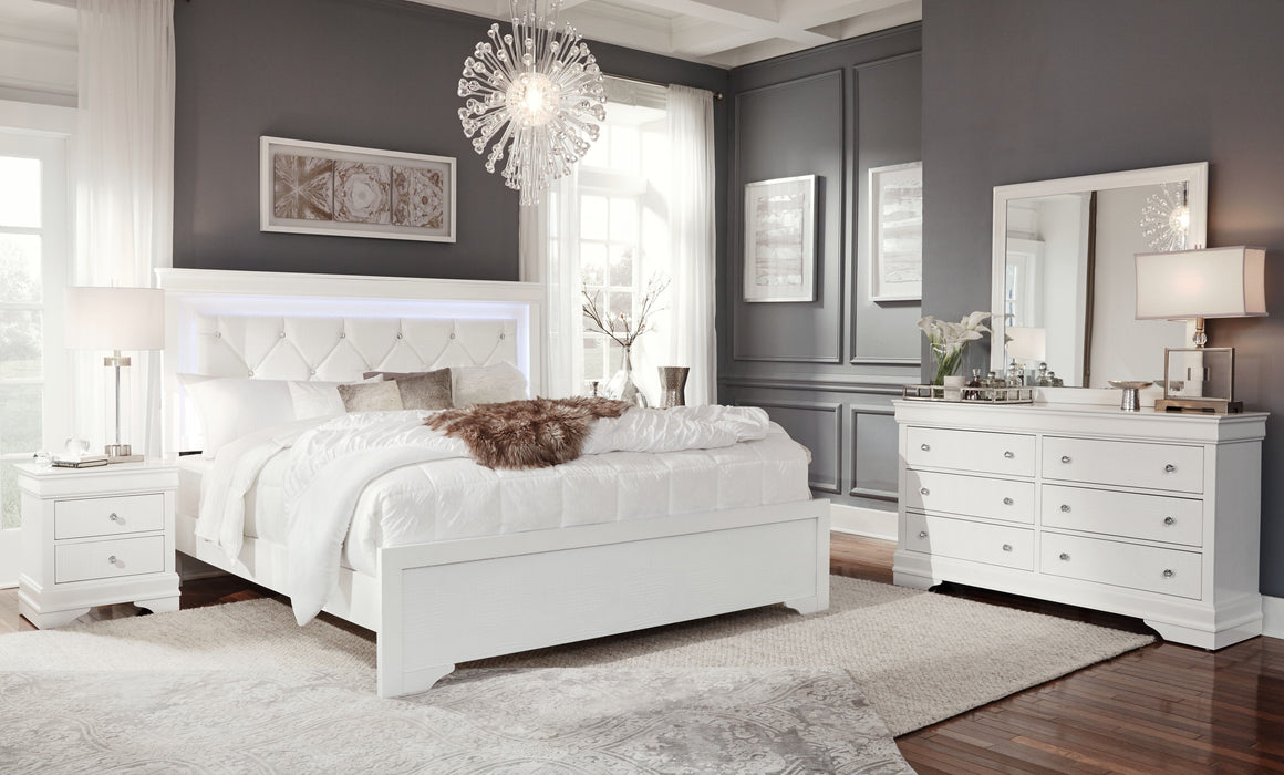 Pompei - 4 Piece Queen Bedroom Set (Queen Bed With LED, Dresser, Mirror, Nightstand) - White