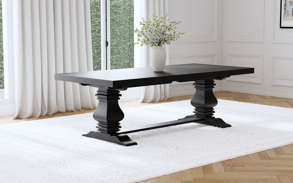 Florence - Rectangular Pedestal Dining Table With Planked Wood Top - Antique Black