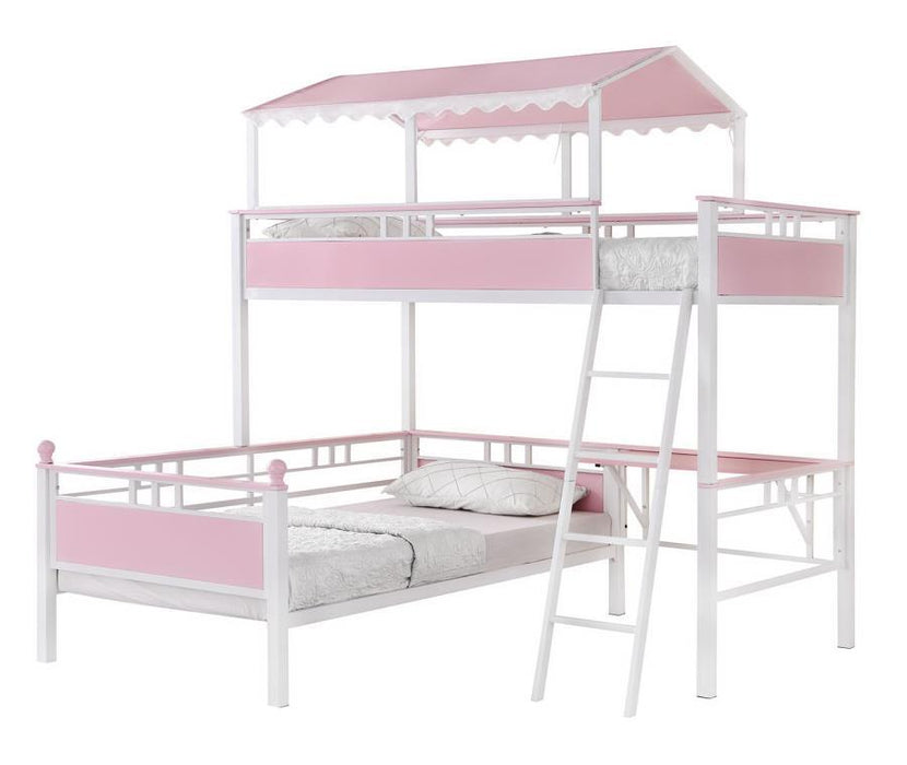 Alexia - Twin Over Twin Workstation Bunk Bed - Pink And White