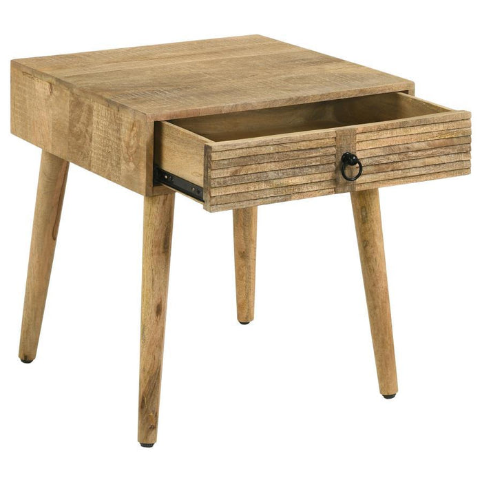 Zabel - 1-Drawer Square Mango Wood Side End Table - Natural