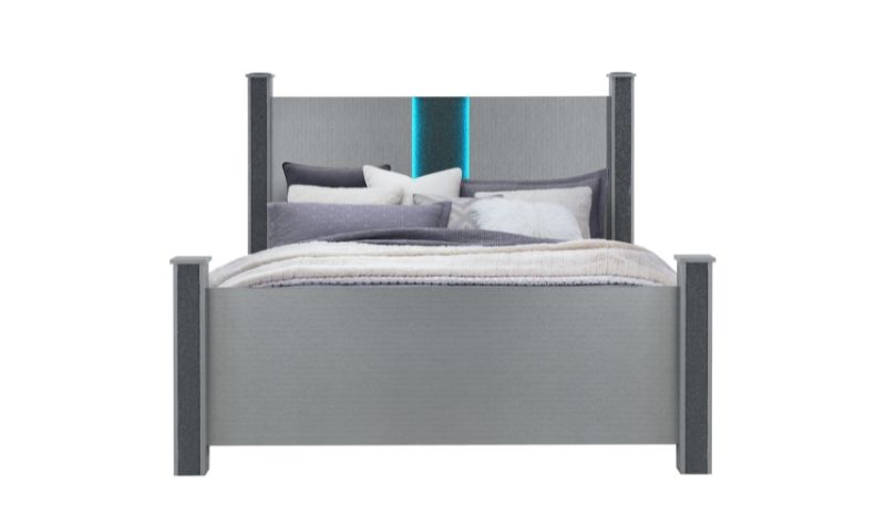 Logan - 5 Piece Full Bedroom Set With LED And Speakers - Silver