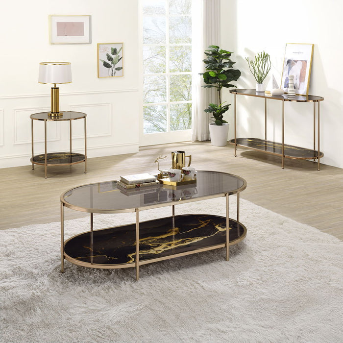 Fiorella - End Table - Black Marble Print Champagne