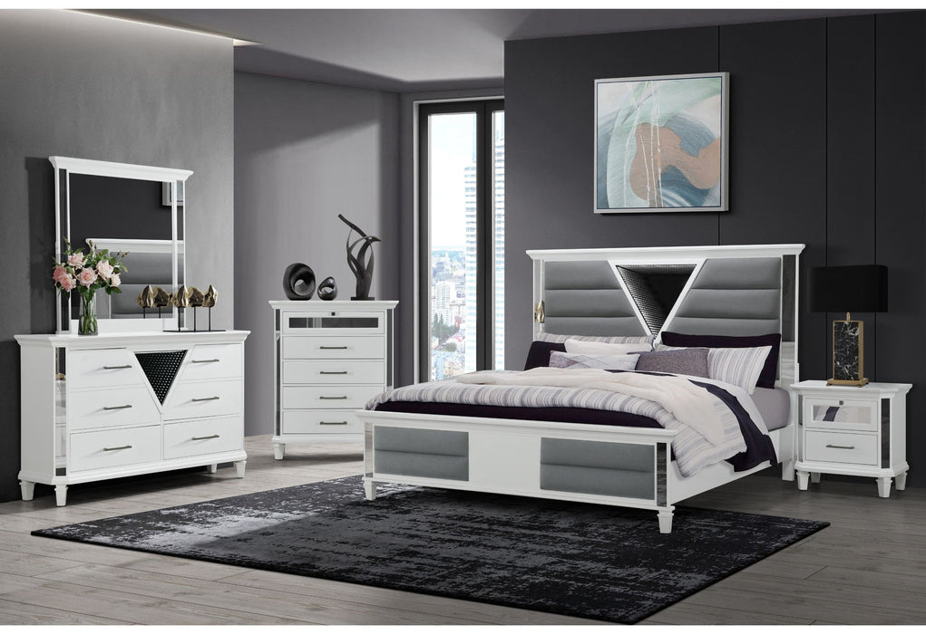 Marco - Full Bed Group With LED 3D Mirror - Metallic White