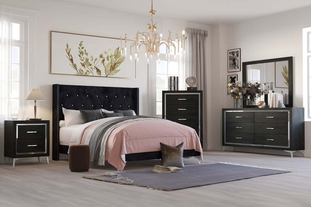 Huxley - 6/0 Western King 5 Piece Bedroom Set (Bed, Dresser, Mirror, Chest, Nightstand) - Black