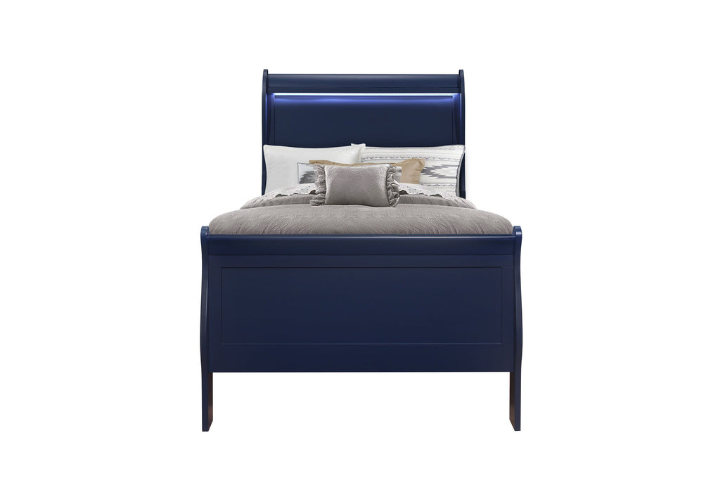 Charlie - Twin Bed, Dresser, Mirror, & Nightstand - Blue