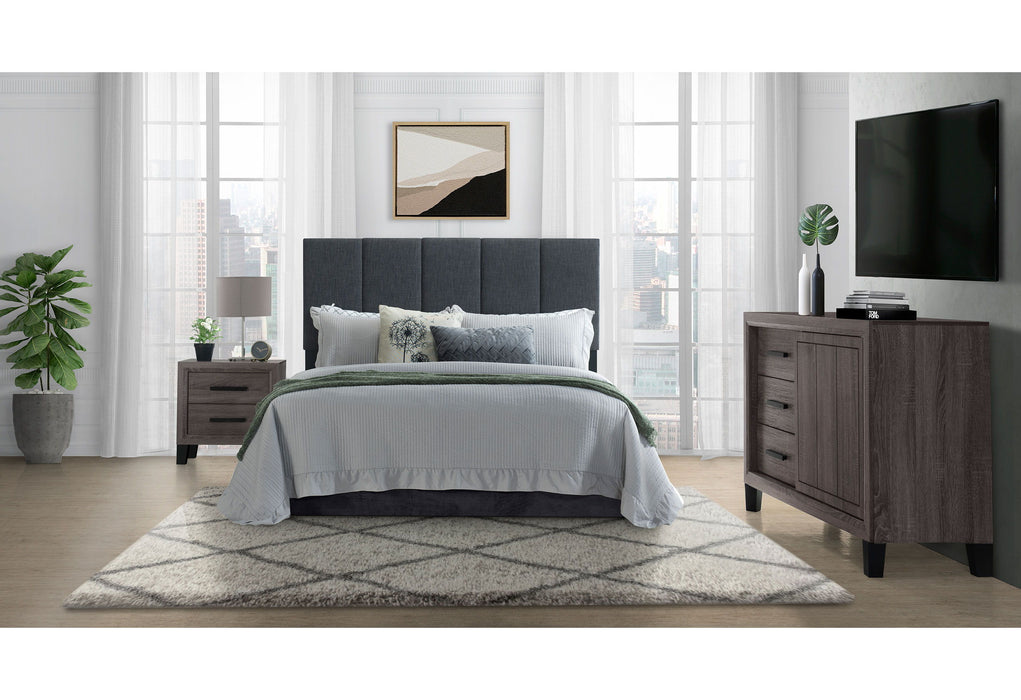 Ernie - Queen/Full Headboard With Legs & Dresser With 3 Drawers & Sliding Door & 1 Door Nightstand - Foil Gray