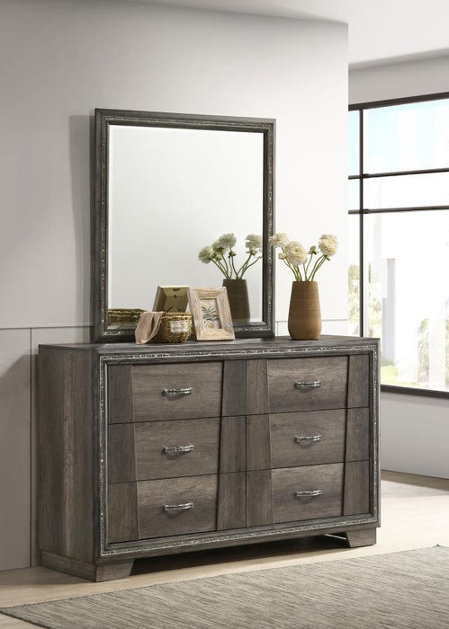 Janine - 6-Drawer Dresser With Mirror - Grey