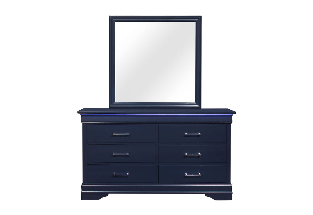 Charlie - Twin Bed, Dresser, Mirror, & Nightstand - Blue