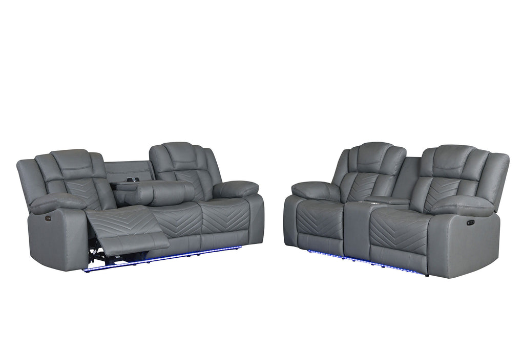 U7068 - 10 Power Reclining Sofa / Power Console Reclining Loveseat / Power Recliner With LED - Gray