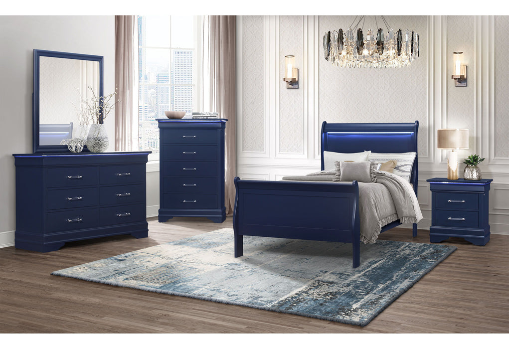 Charlie - Twin Bed, Dresser, Mirror, & Nightstand - Blue