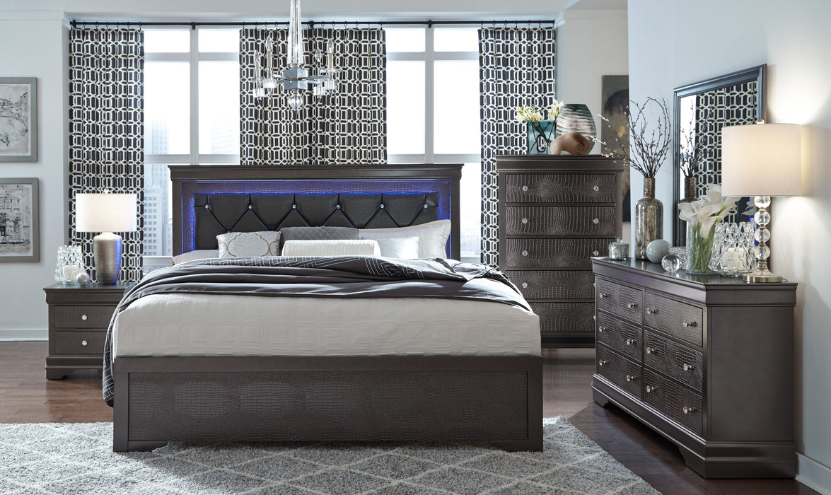 Pompei - Queen Bed Group With LED - Metallic Gray