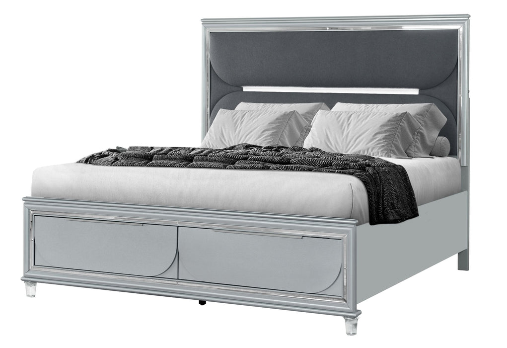 Caleb - Queen Group Bed With LED - Silver