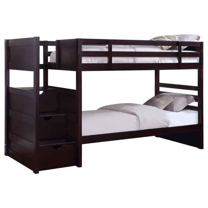 Elliott - Twin Over Twin Stairway Bunk Bed - Cappuccino