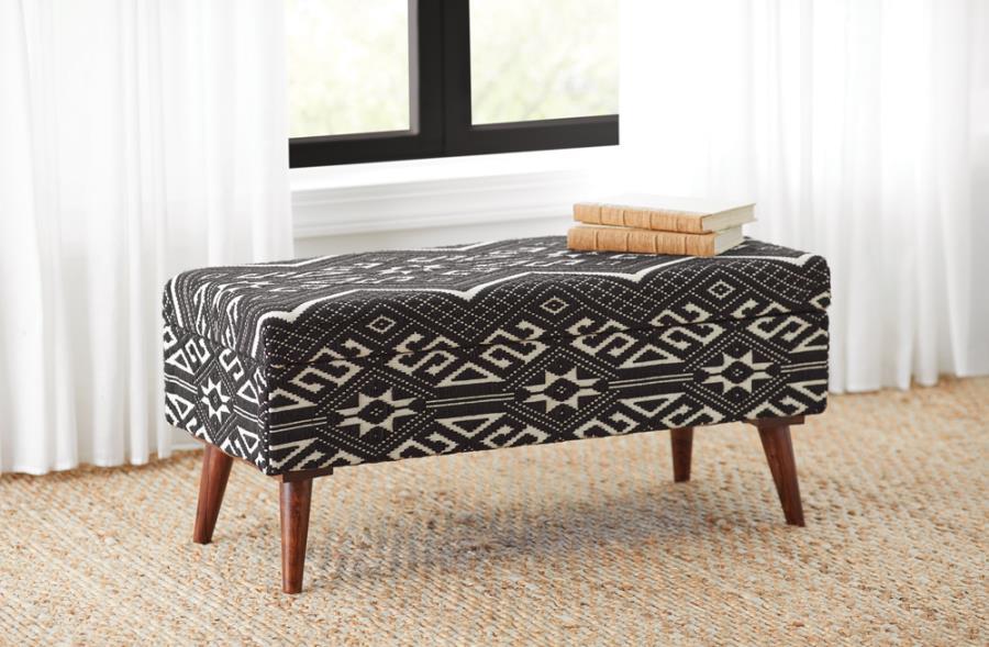 Cababi - Tribal Fabric Upholstered Accent Storage Bench - Black