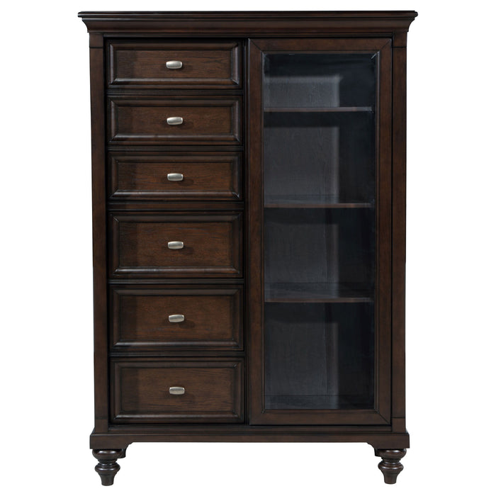 Andover - 6-Drawer Tempered Glass Door Chest - Dark Oak