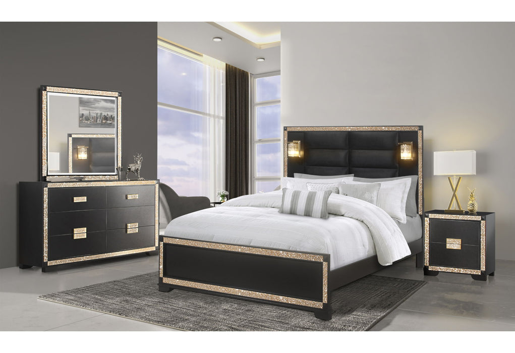 Blake - King Bed Group With Lamps - Black / Gold