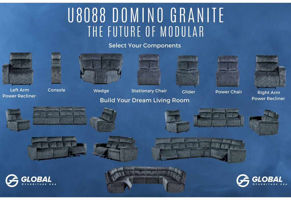 Build It Your Way U8088 - 3 Power Sofa - Domino Granite