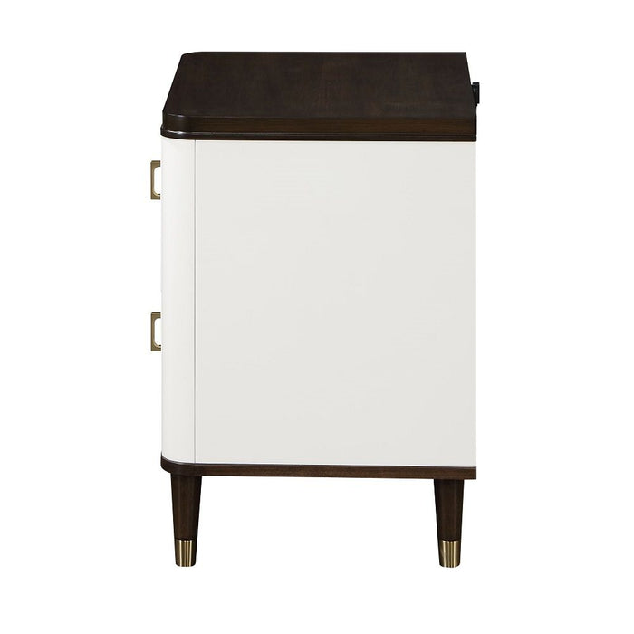 Carena - Nightstand With USB - White & Brown