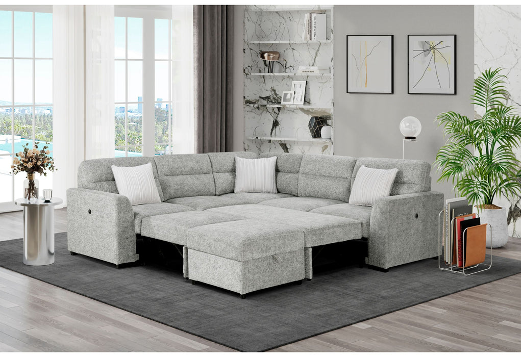 U9401 - Sectional With 3 Pillows And Ottoman - Nickel