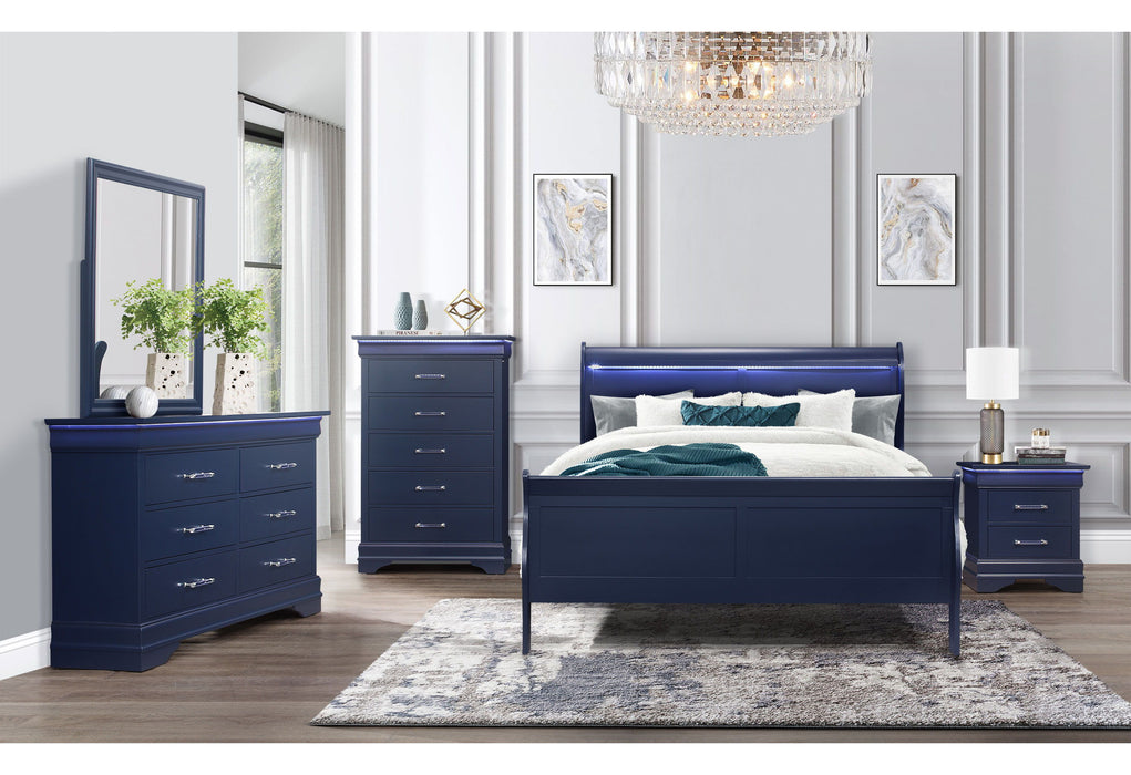 Charlie - King Bed Group With LED - Blue