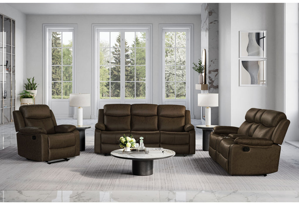 U6026 - 5 Reclining Sofa & Reclining Console Loveseat & Glider Recliner - Dark Brown