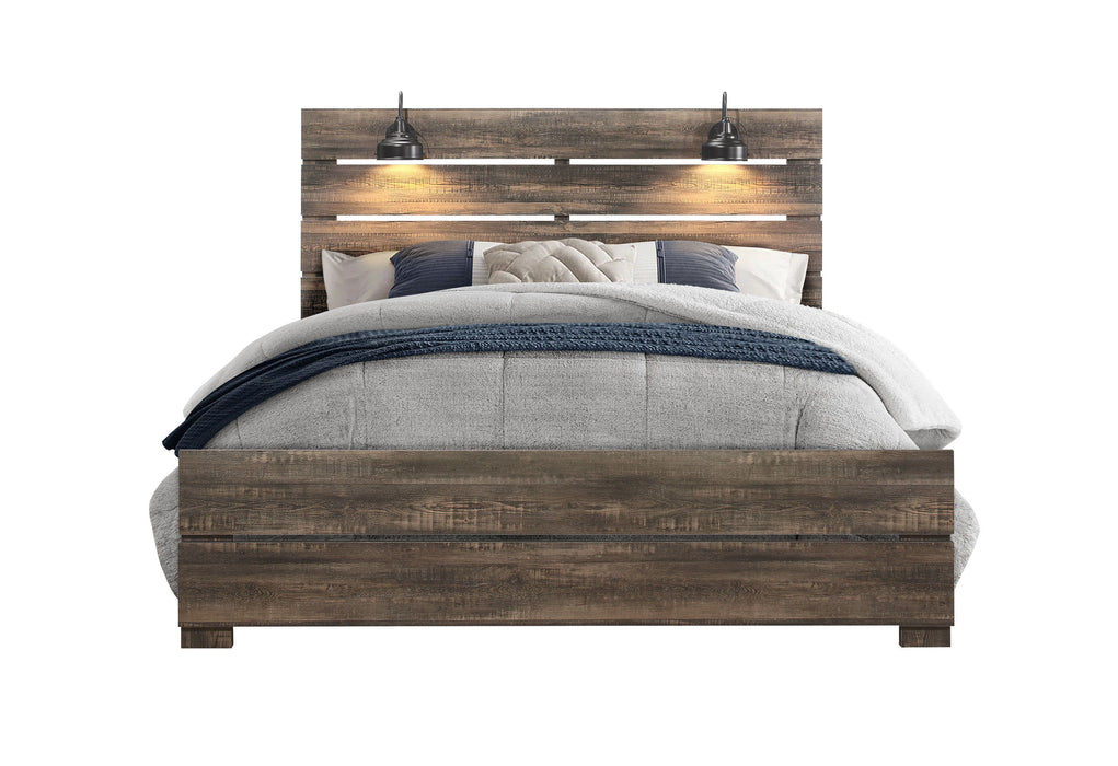 Linwood - King Bed With Lamps - Dark Oak