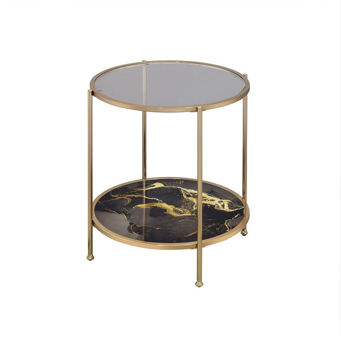 Fiorella - End Table - Black Marble Print Champagne