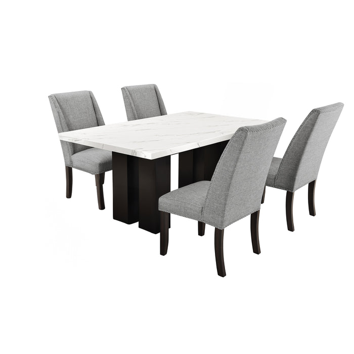 Faust - 5 Piece Dining Room Set (Adjustable Table & 4 Dining Chair) - Gray / White