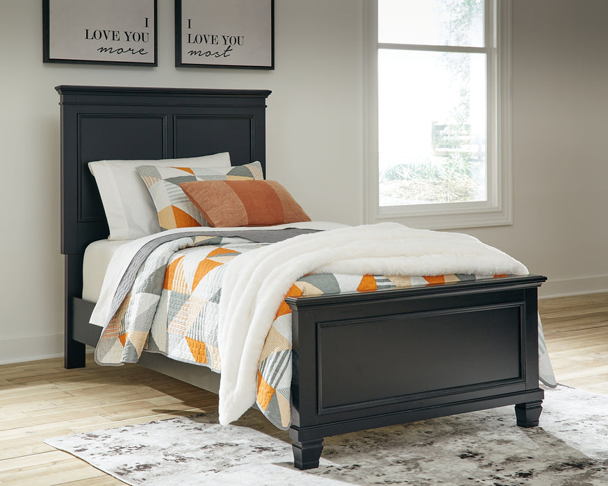 Lanolee Twin Panel Bed with Mirrored Dresser