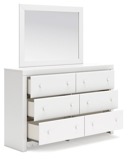 Mollviney Twin Panel Bed with Mirrored Dresser