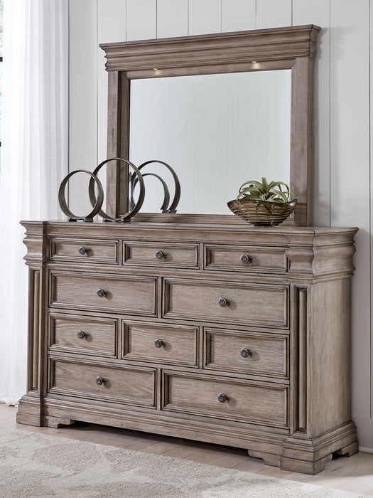 Blairhurst King Panel Bed with Mirrored Dresser and Nightstand