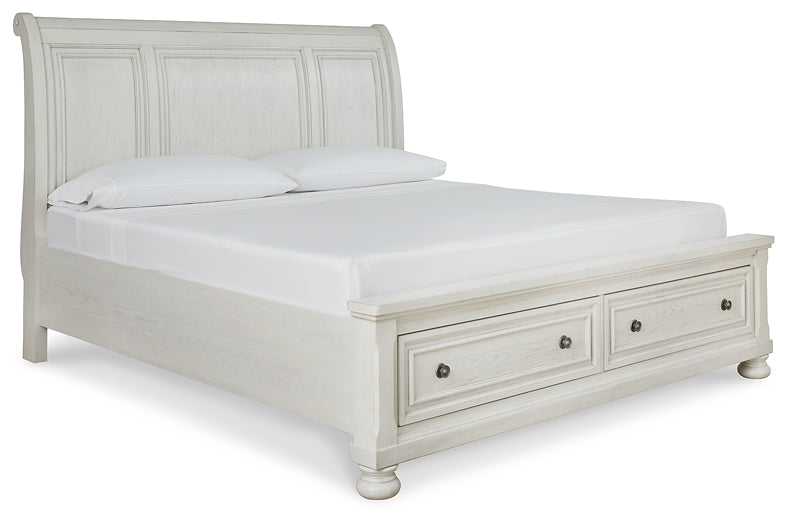 Robbinsdale Queen Sleigh Bed with Storage with Mirrored Dresser, Chest and 2 Nightstands