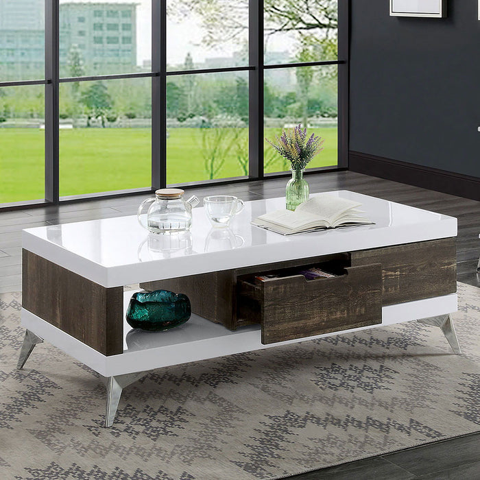 Corinne - Coffee Table - White / Distressed Dark Oak