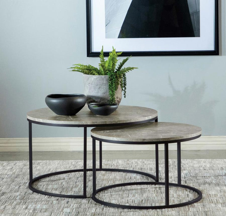 Lainey - 2 Piece Round Faux Marble Nesting Coffee Table - Gray