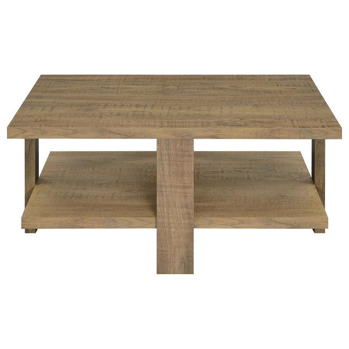 Dawn - Square Engineered Wood Coffee Table With Shelf - Mango