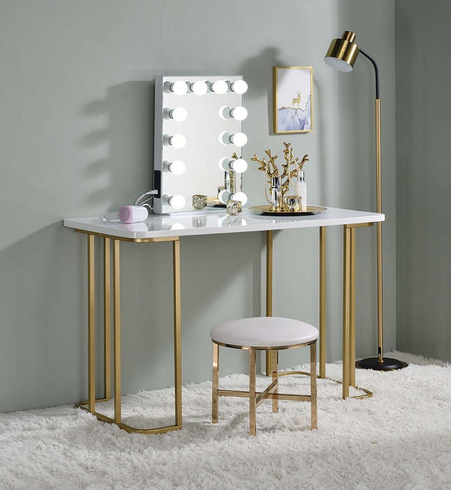 Estie - Vanity Desk - White & Gold Finish