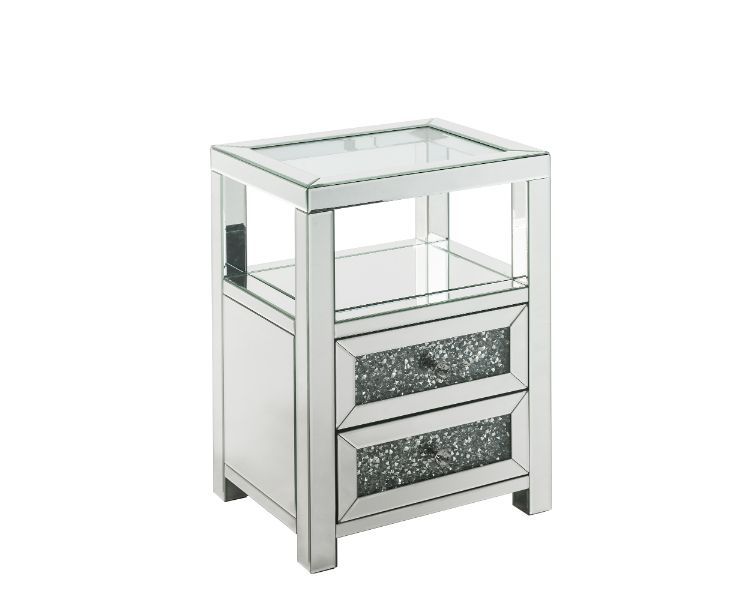 Noralie - Accent Table - Clear Glass, Mirrored & Faux Diamonds - 26"