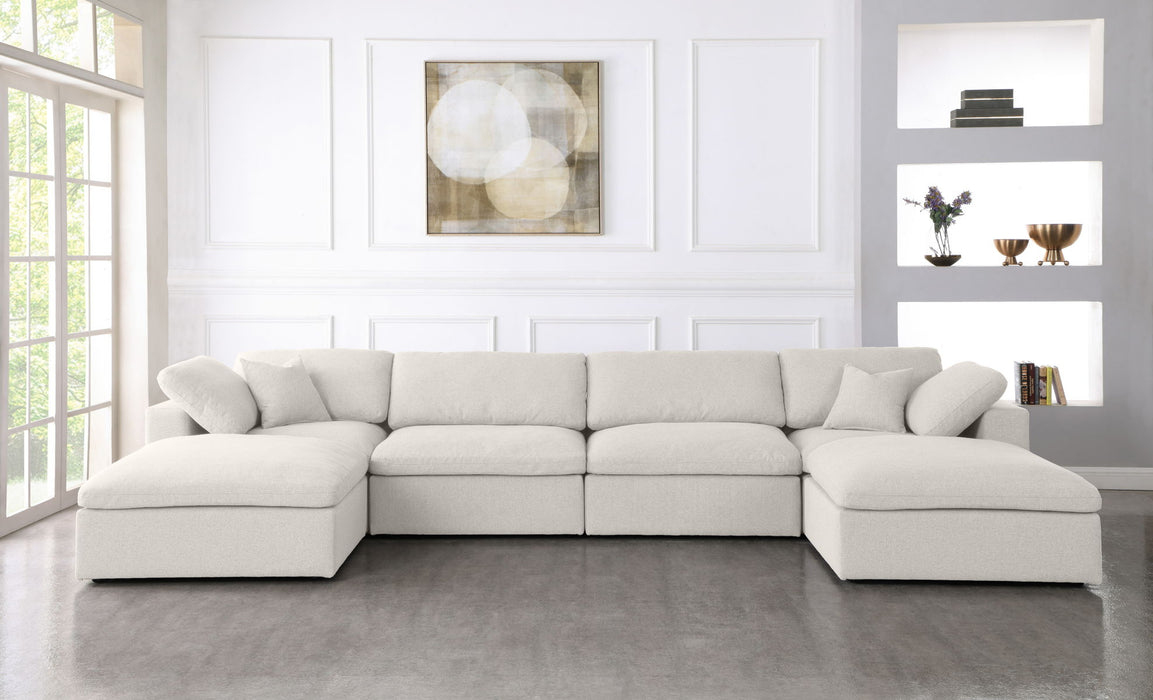 Serene - Linen Textured Fabric Deluxe Comfort Modular Sectional 6 Piece - Cream - Fabric - Modern & Contemporary