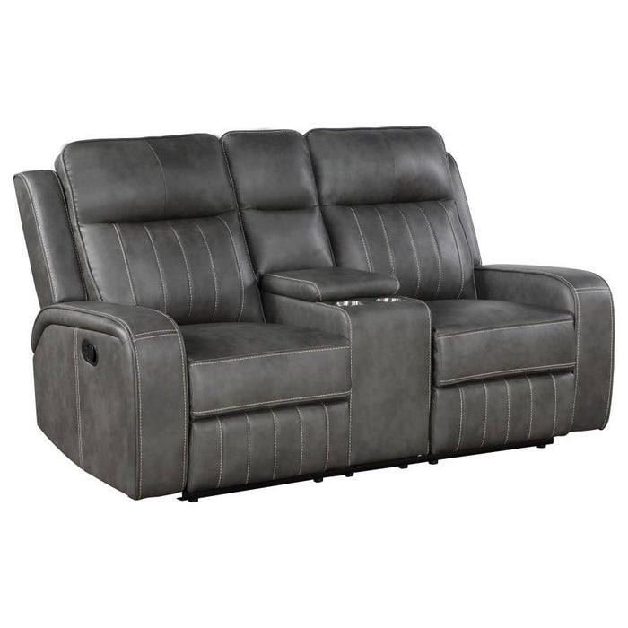 Raelynn - Upholstered Motion Reclining Loveseat - Grey