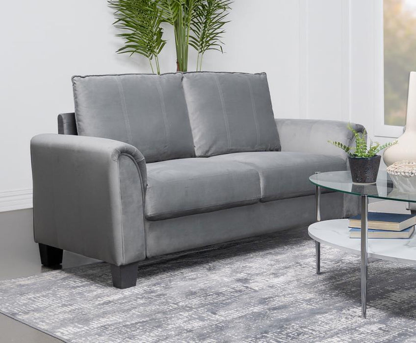 Davis - Upholstered Rolled Arm Loveseat - Grey